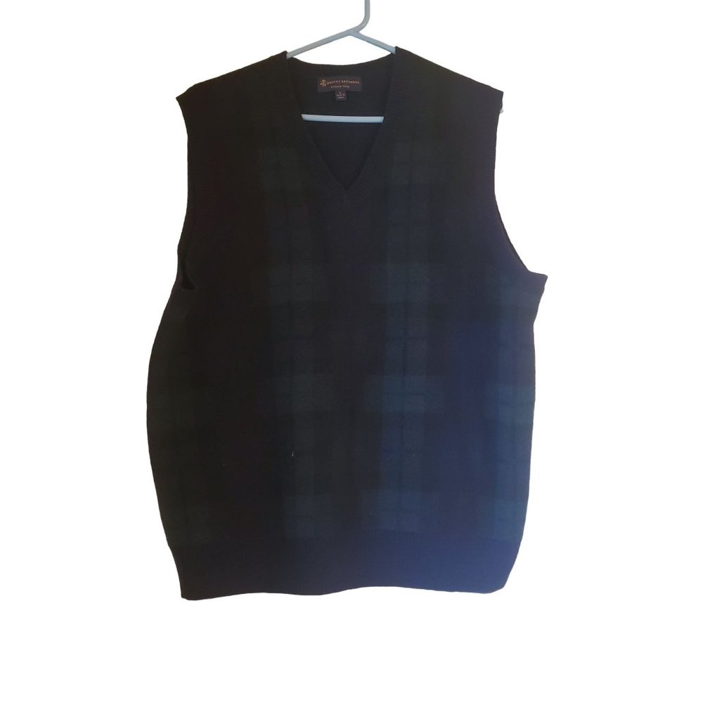Brooks Brothers Italian Yarn‎ L Merino Wool Blue Tartan Plaid Preppy